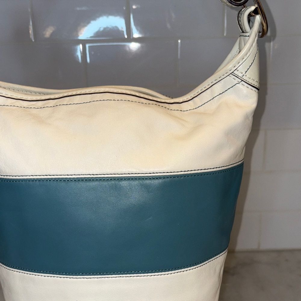 Coach Bag Purse Handbag Leather Vintage Rugby Stripe Convertible Bucket Bag - Picture 5 of 16